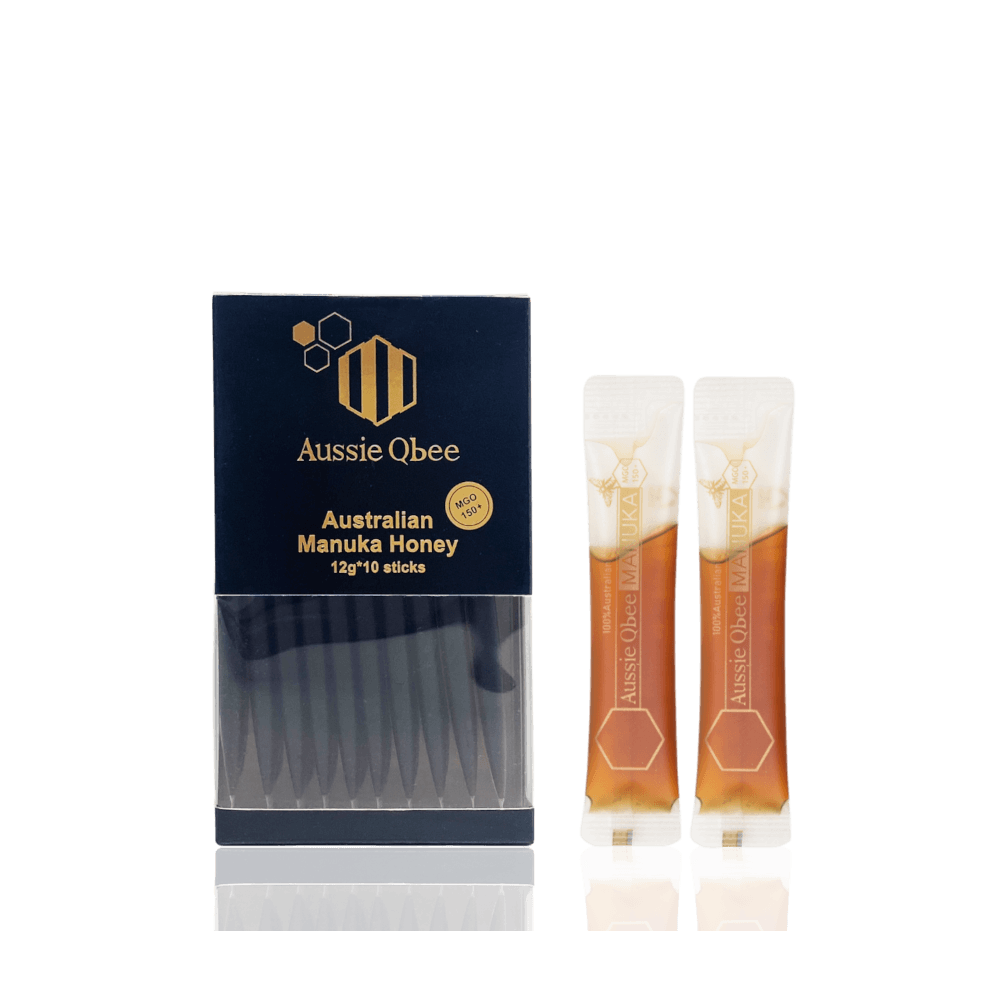 Manuka Honey MGO 150+ in 10 sachets from Aussie Qbee, showcasing authentic Australian Manuka honey product.