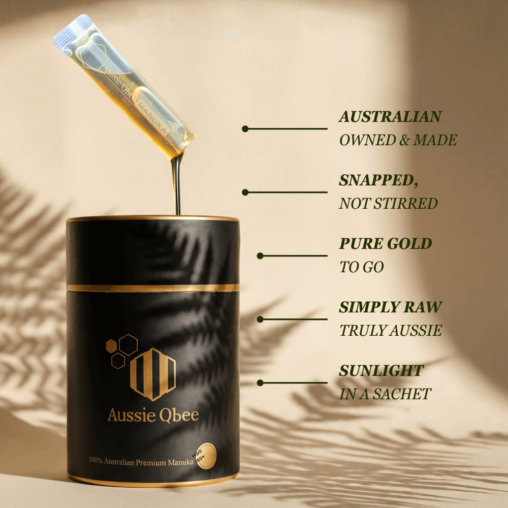 The Family Pantry Pack | MGO 150+ Trio Bundle from Aussie Qbee, featuring premium Australian Manuka honey in a stylish black container.